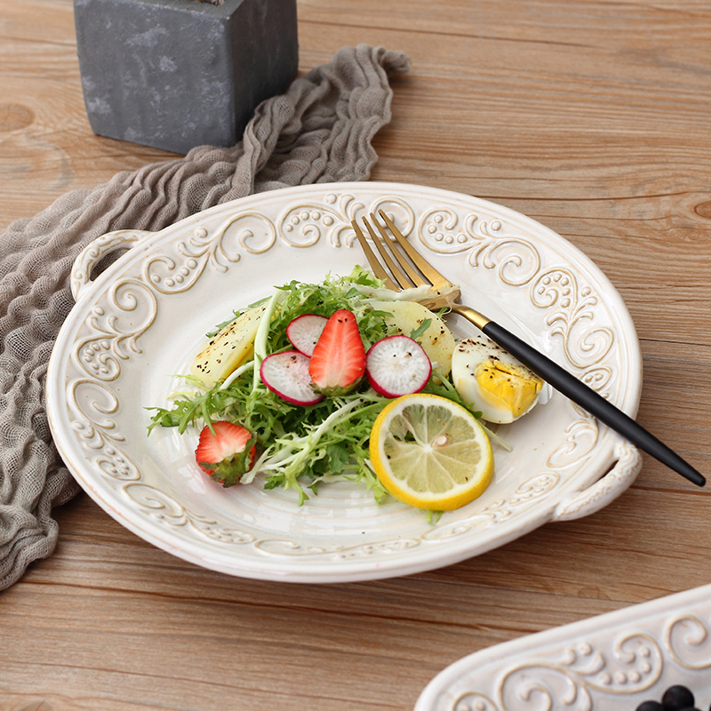 Western Europe type palace restoring ancient ways wind salad dessert plate ceramic ears sushi cake plate creative emboss tray