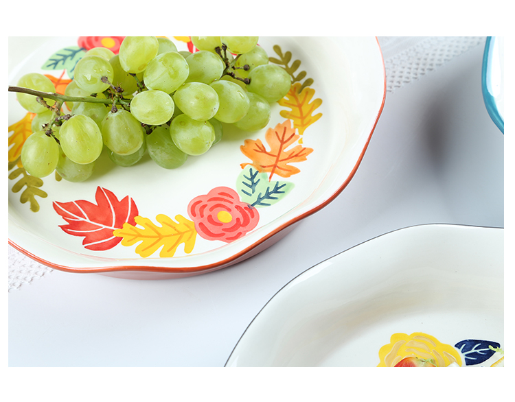 The Nordic ins hand - made pie dish ceramic home baking four seasons large plate of fruit salad plate of dinner plate