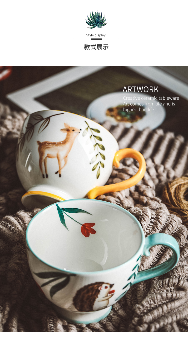 Retro hand - made ceramic keller of coffee cup of afternoon tea cup home flowers teacups hand - made forest animals cup