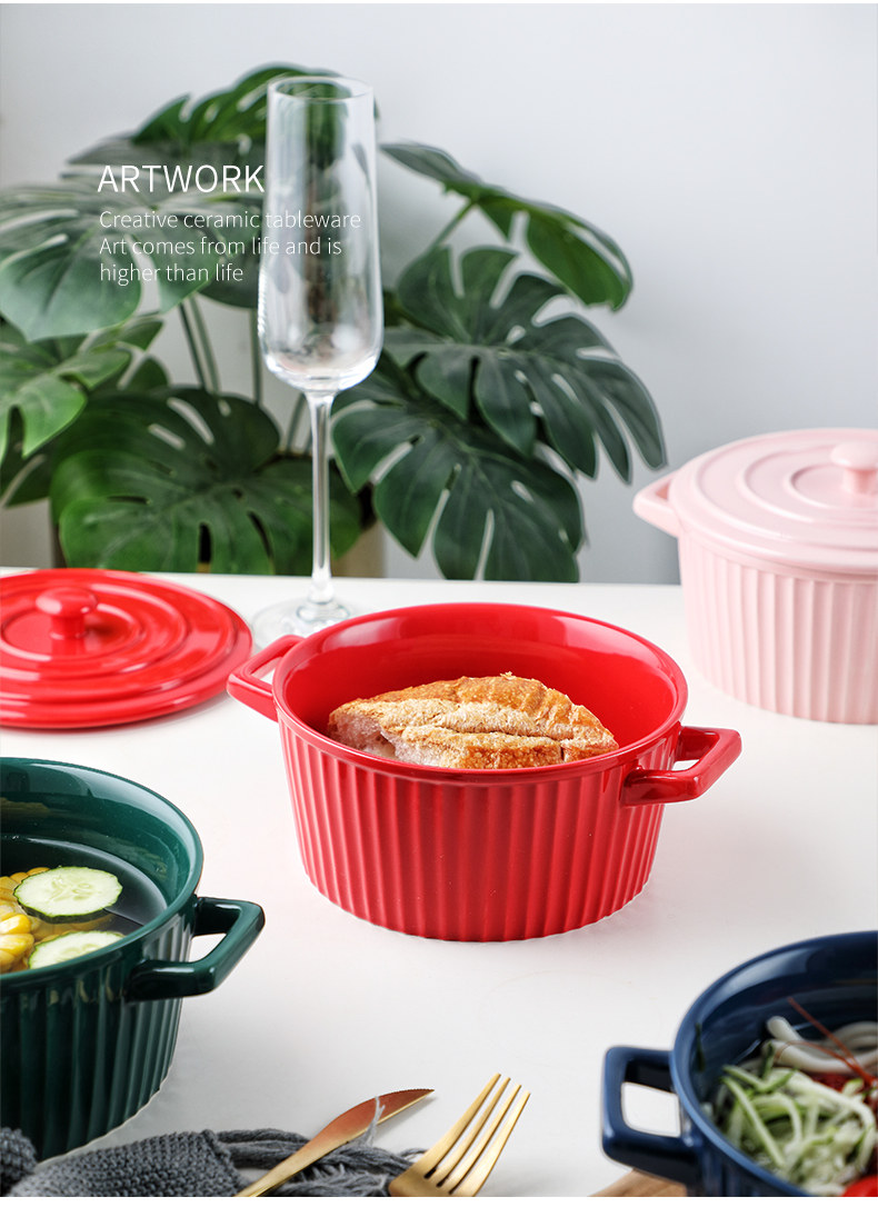 Ears with cover rainbow such use large la rainbow such use ceramic bowl of soup bowl home baking bowl of noodles bowl