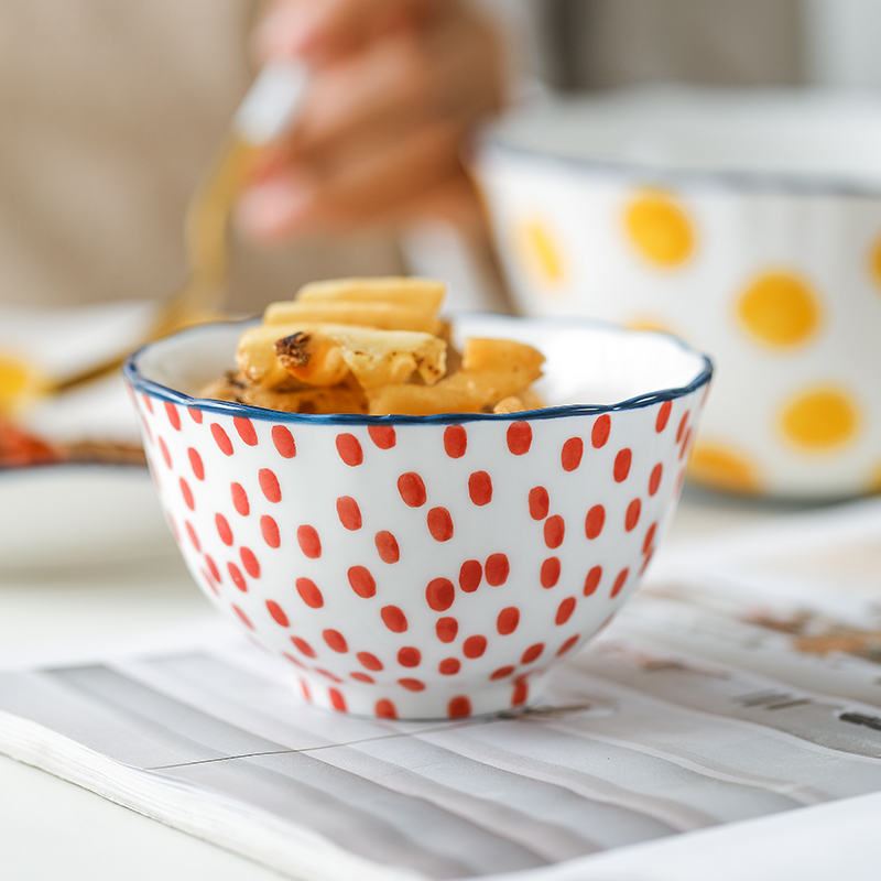 Nordic creative wave point ceramic tableware small and pure and fresh household bowl dish dish food dish soup bowl rainbow such as bowl dishes for breakfast