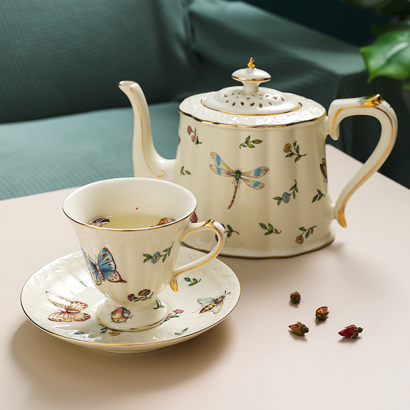 Ins butterfly coffee cups and saucers European household small exquisite key-2 luxury glass ceramic English afternoon tea tea set