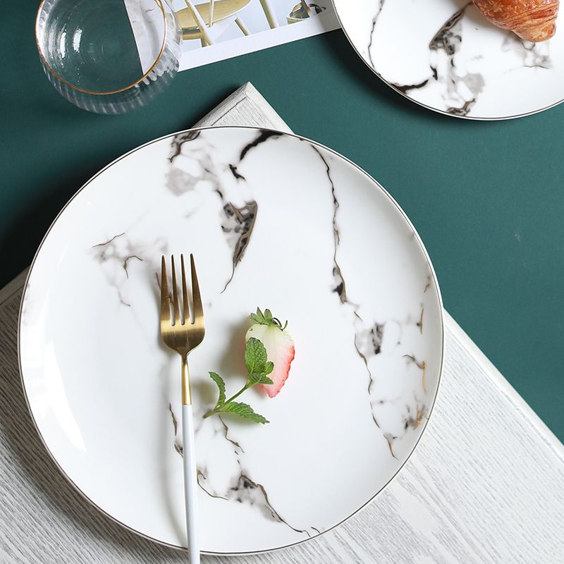 Jingdezhen Nordic marble texture with up phnom penh ceramic plate disc flat dish plate of western food steak dinner plate