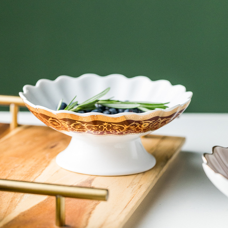 Japanese art ceramic creative pudding dessert double peel milk ice cream ball tall dish fruit bowls of household