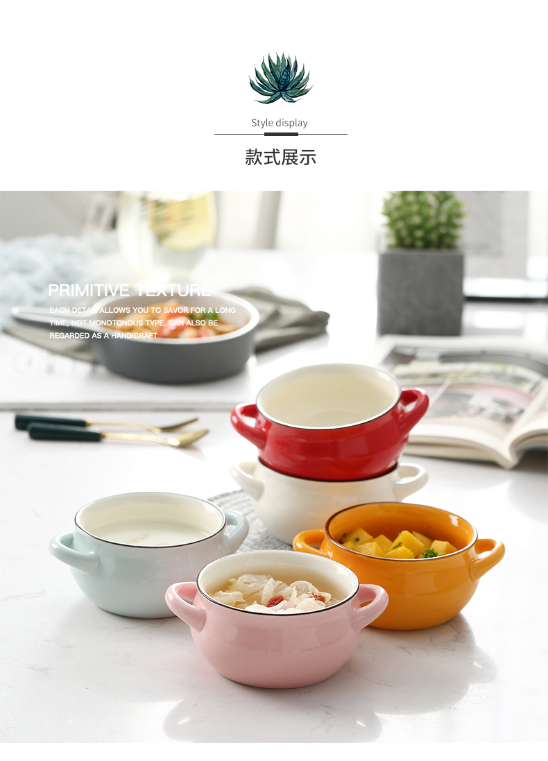 Northern wind ins ear soup bowl bake home microwave oven use lovely red net tableware ceramics rainbow such use