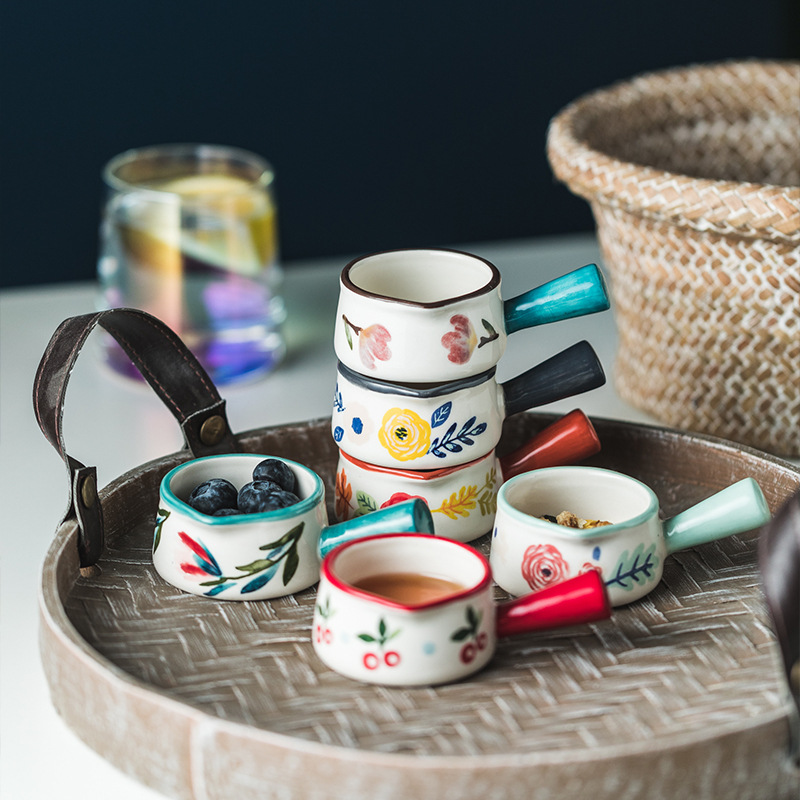 Nordic four seasons wind ceramic milk cup honey can "bringing small milk pot handle mini milk coffee juice milk cup western food