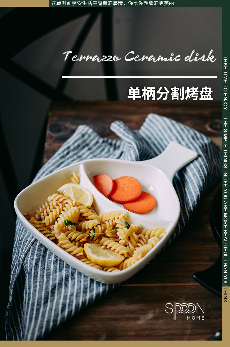The Nordic two ceramic pan handle creative baking bake oven FanPan with handle frame plate western pasta dish