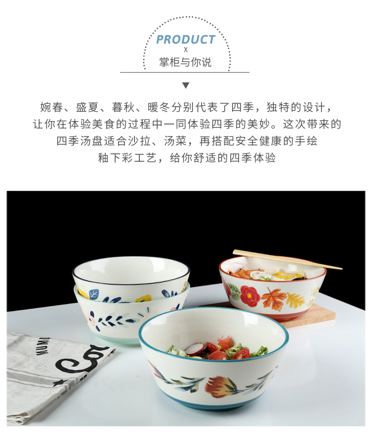 Hand - made ceramic bowl dish of the four seasons suit household food dish soup plate job porringer cup western food steak plate