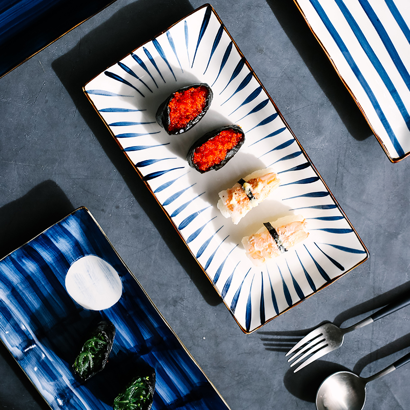 The Nordic rectangle plate strip plate ceramic snack plate dinner plate ideas snacks Japanese sushi platter