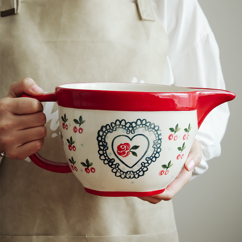 The Japanese cherry handle household salad bowl ceramic tableware creative express single large bowl of noodles bowl web celebrity ins
