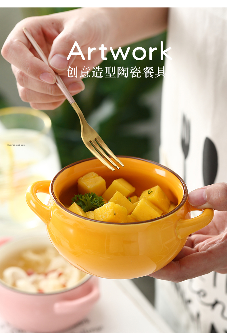 Northern wind ins ear soup bowl bake home microwave oven use lovely red net tableware ceramics rainbow such use