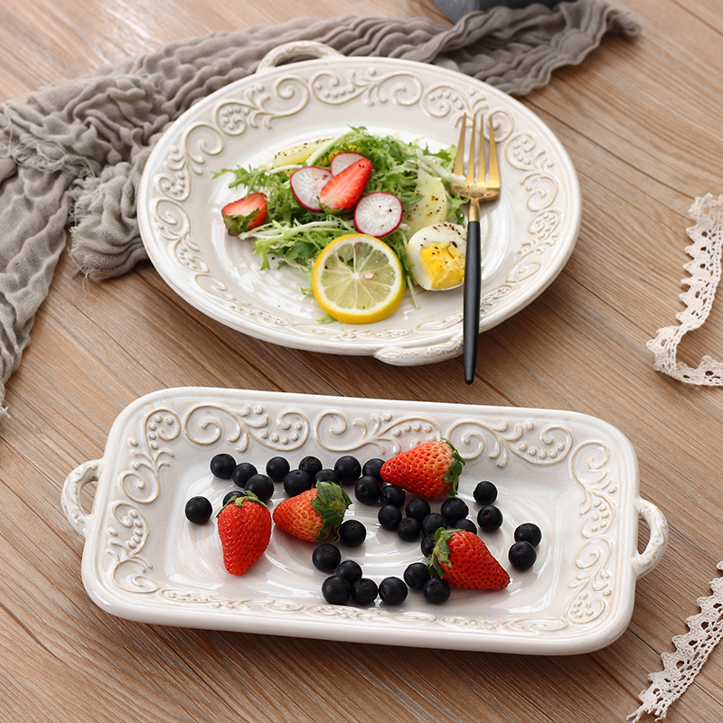 Western Europe type palace restoring ancient ways wind salad dessert plate ceramic ears sushi cake plate creative emboss tray