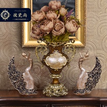 New Chinese luxurious dried flower vase swinging piece three sets living room TV cabinet table flower plug-in European style American decorations