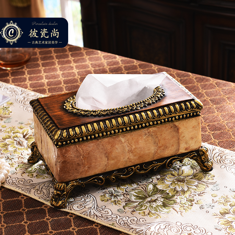 European luxury large paper towel box vintage draw paper box home Chinese coffee table ornaments American creative decorations