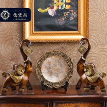 European-style home furnishings Living room TV cabinet Entrance decorations American retro lucky elephant Classical Chinese plate technology