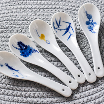 Hongyao Jingdezhen handmade creative painting blue and white soup spoon Ceramic high temperature glaze down soup drinking spoon Eating spoon