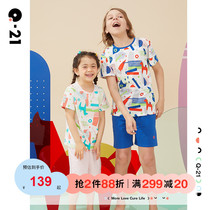 Childrens cotton home suit mens thin boneless air-conditioning clothing girl Category A cotton short-sleeved shorts can be worn outside