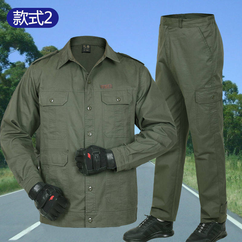 Summer Cotton Thread Thin work clothes ink Green suit men's work ground welding work steam repair abrasion-proof and anti-dirty and breathable tooling