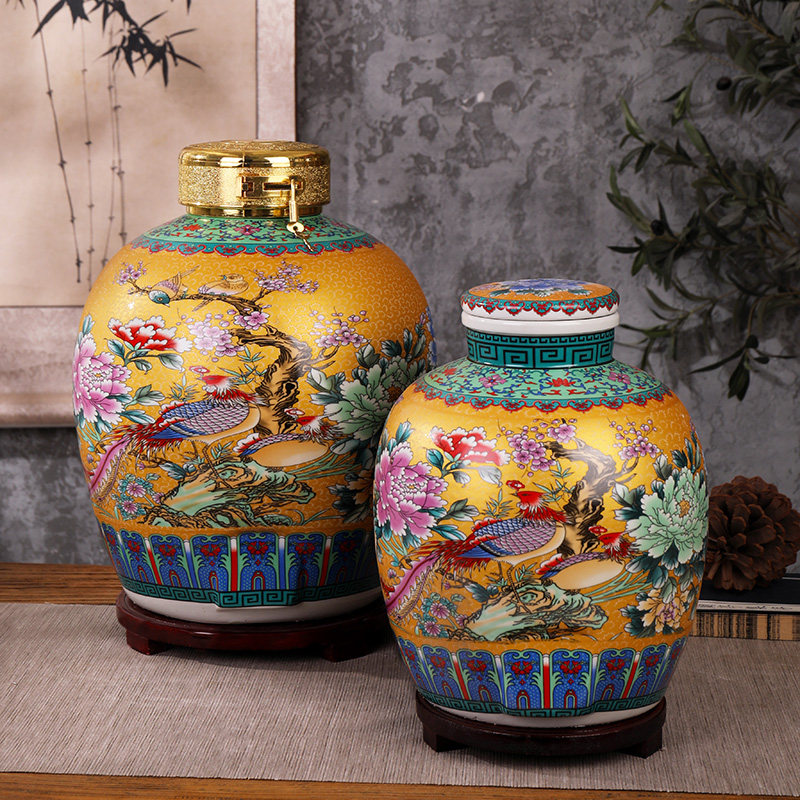 Jingdezhen ceramic bubble wine jar 10 pounds 50 pounds household sealed storage tank wine tank empty wine bottle with lid antique