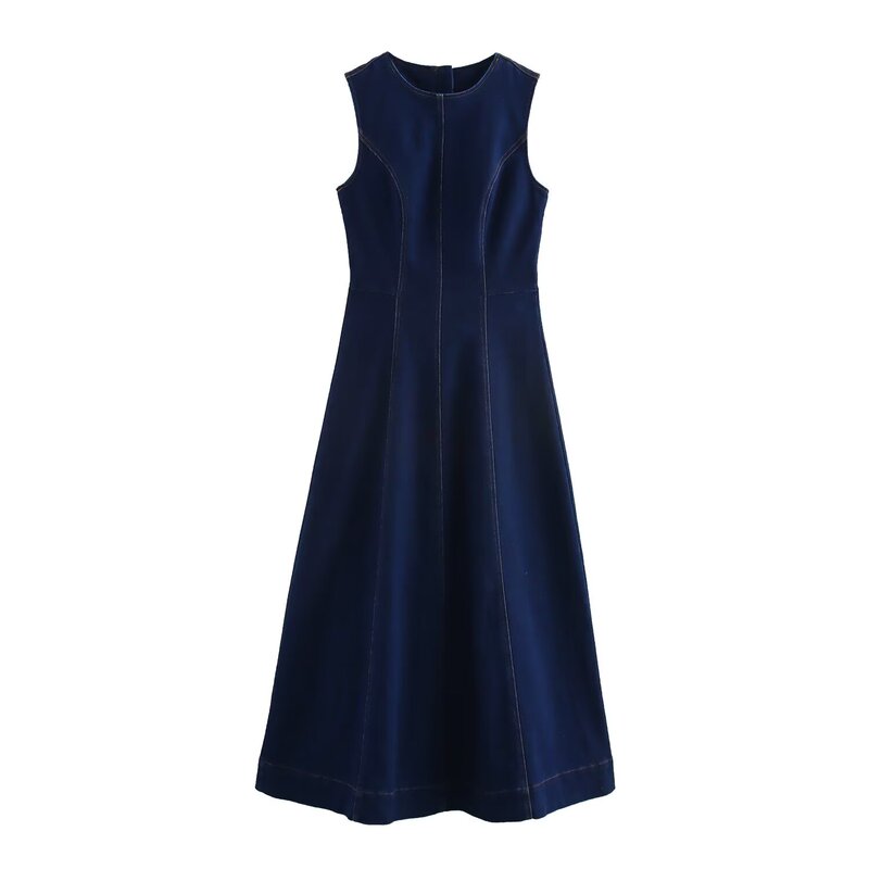 French-Style Light Luxury Sleeveless Long Midi Denim Dress for Women, Waist-Cinching Slim-Fit Tank Dress, Long Dress for Women, Spring Season French-Style Light Luxury Sleeveless Long Midi Denim Dress for Women, Waist-Cinching Slim-Fit Tank Dress, Long Dress for Women, Spring Season
