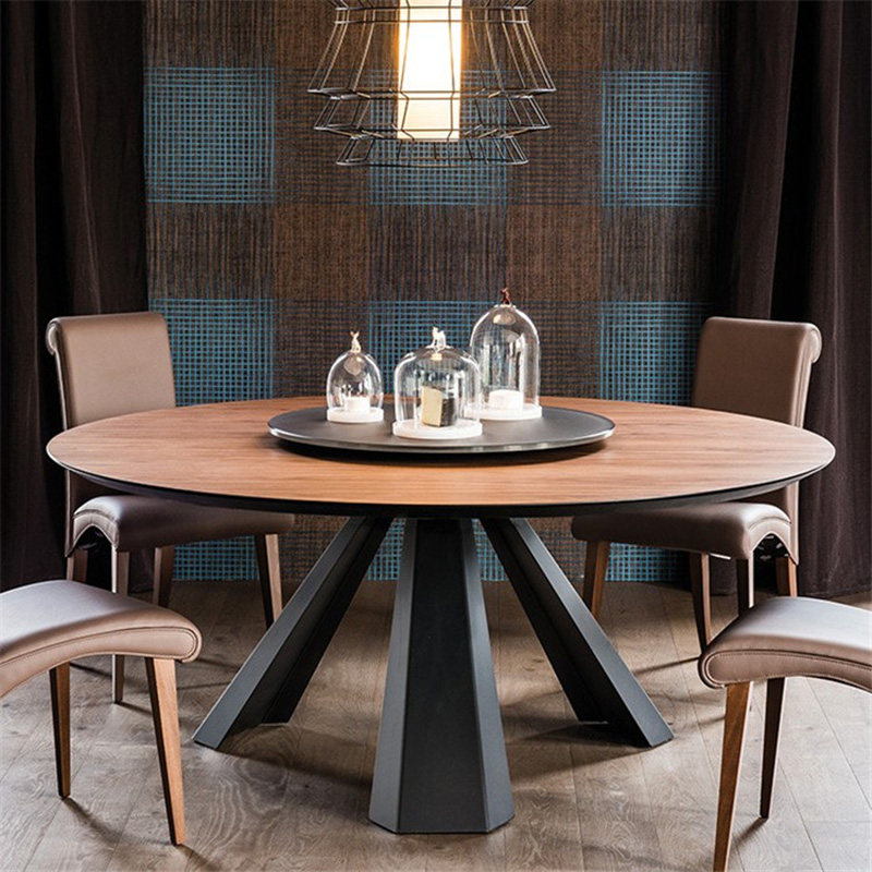Nordic hotel box club restaurant large round table retro 8-10-12 people creative solid wood round dining table and chair combination