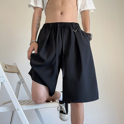 Essefaust Summer Trendy Brand Black Thin Ice Silk Suit Shorts for Men, Straight-Leg, Drapey, Quick-Drying, Outerwear Five-Point Shorts