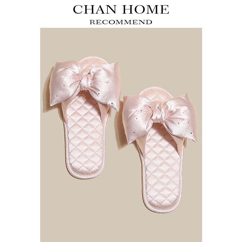 Cute Japanese-Style Summer Satin Bow Slippers for Women, Indoor Home High-End Satin Soft-Soled Non-Slip High-Value Design Cute Japanese-Style Summer Satin Bow Slippers for Women, Indoor Home High-End Satin Soft-Soled Non-Slip High-Value Design
