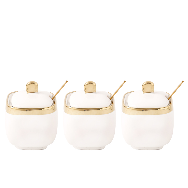 3 Can (Tilt) SpoonNorthern European style Light luxury white Phnom Penh ceramics Sugar can Salt pot Seasoning tank Seasoning bottle Seasoning Four piece suit Flower and fruit tea pot