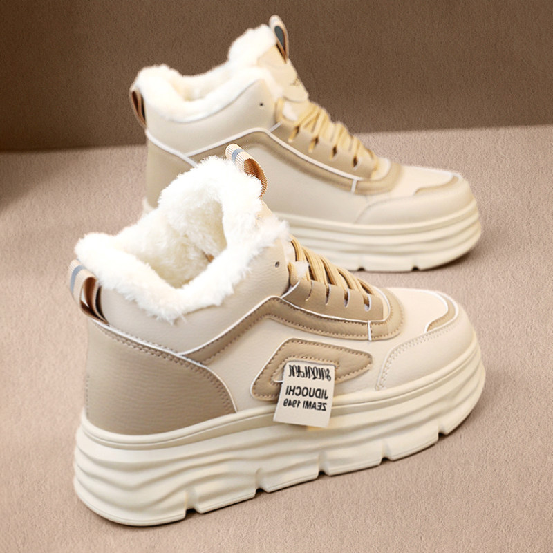 Cotton shoes women's winter new gush thickened warm leather face heightening thick bottom high helping sports old daddy shoe exploits-Taobao