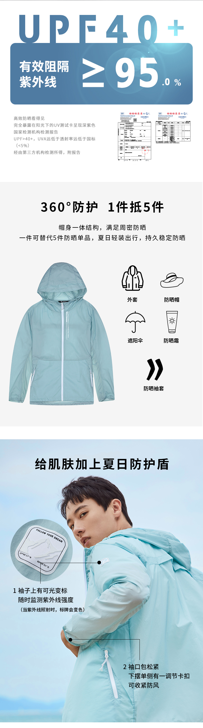 上市公司 探路者 男女款 20D锦纶 超轻薄皮肤衣 防晒UPF40+ 图2
