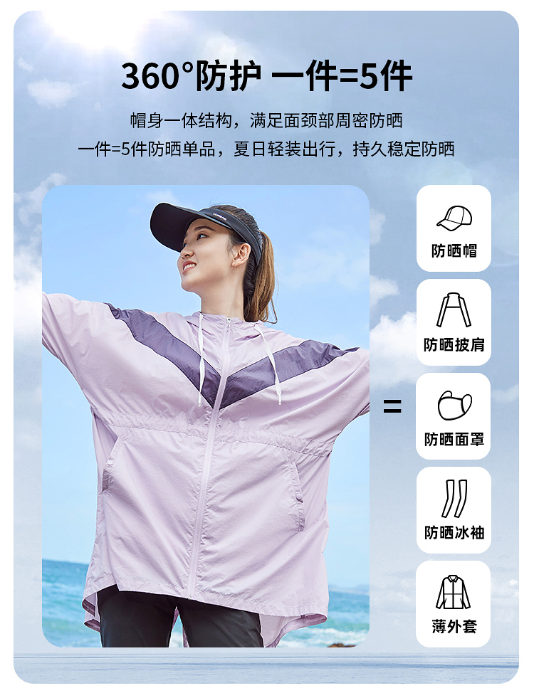 探路者 女款谍影仿生科技防紫外线中长款带帽皮肤衣 图5