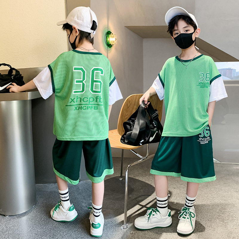 Boy Sports Suit Summer Dress Children Foreign Pie Short Sleeve Handsome two sets of thin models CUHK Summer Tide Cool Jersey