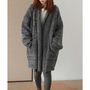 Filidan Soft and Cozy Hong Kong Style Lazy and Casual Rolled Edge Scarf Collar Thick Loose Sweater Cardigan 2585