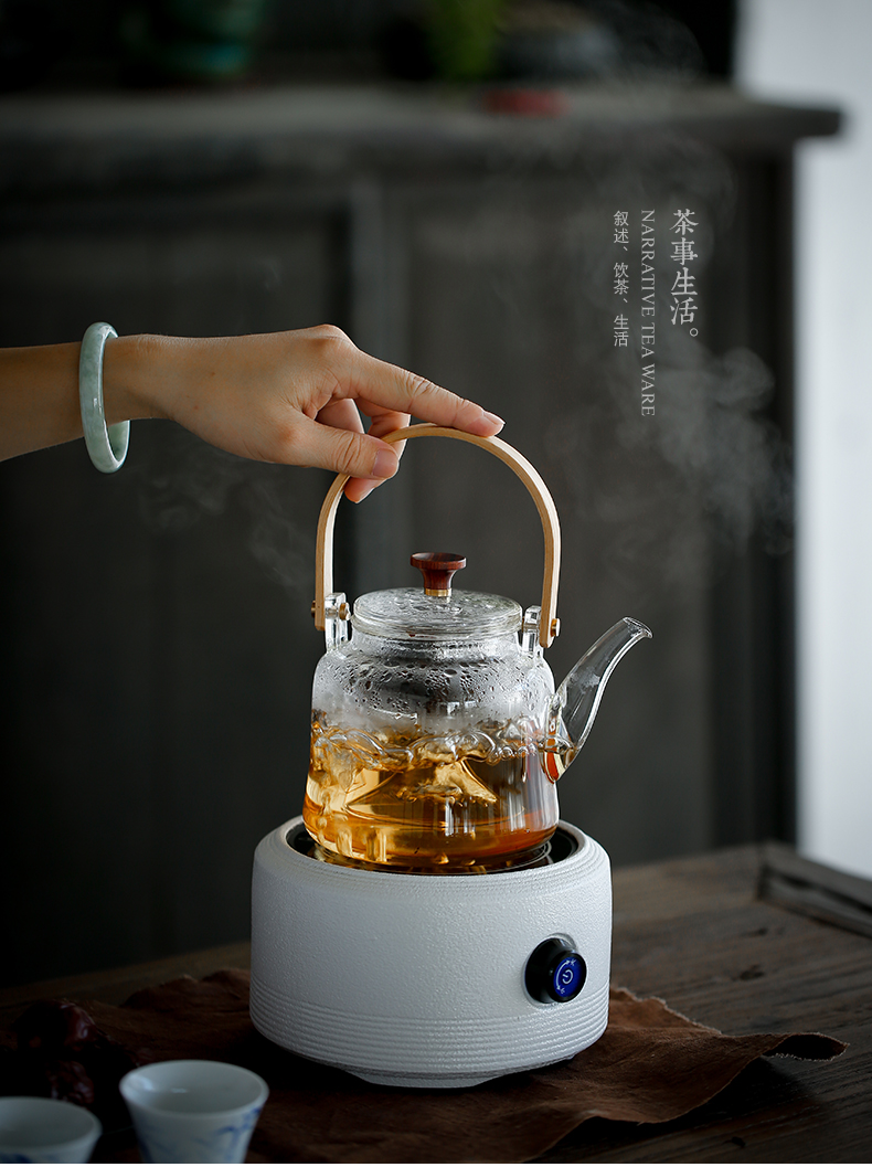 By mud electric TaoLu automatic burn boiled household pu 'er tea is black tea steam temperature heat - resistant glass tea pot set