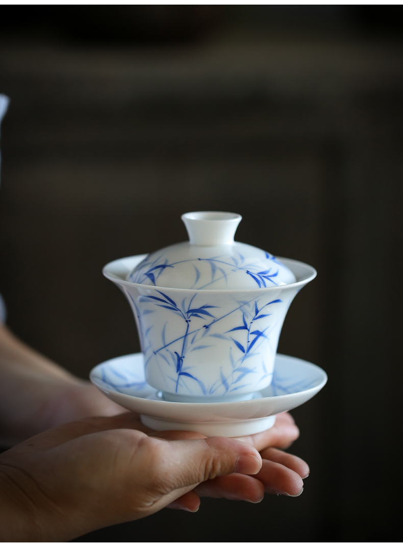 By mud jingdezhen hand - made kung fu tea set manually famille rose porcelain tureen home three bowls set of tea cups