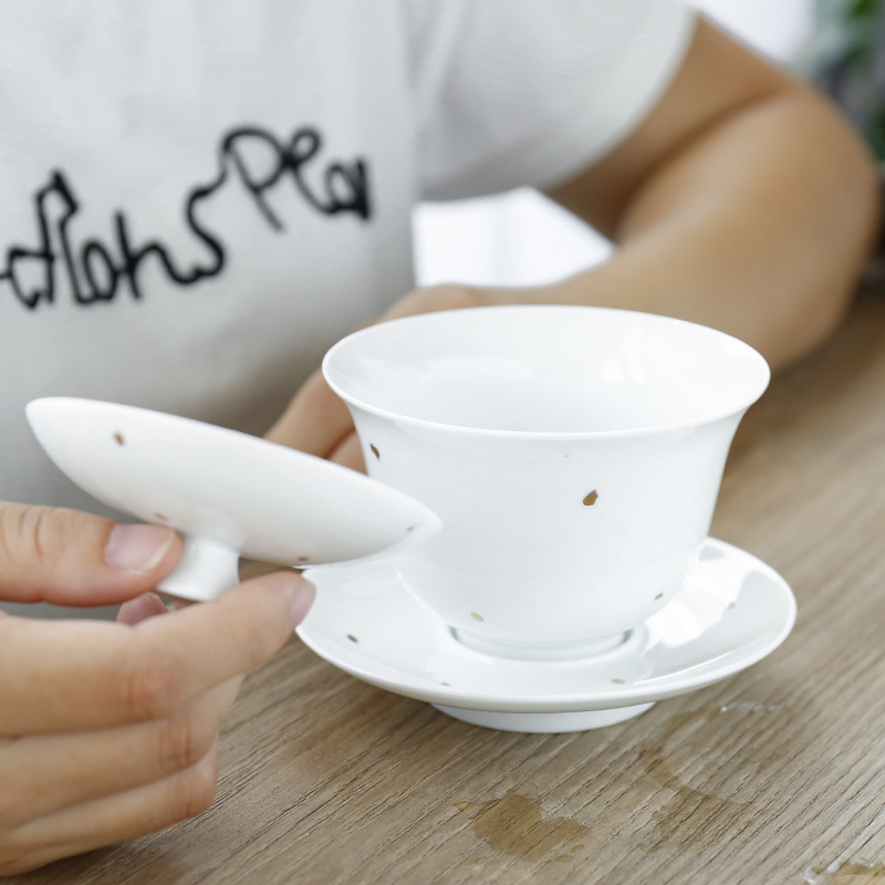 White porcelain tureen jingdezhen manually by mud thin foetus kung fu tea tea bowl of Japanese in sweet White three bowls