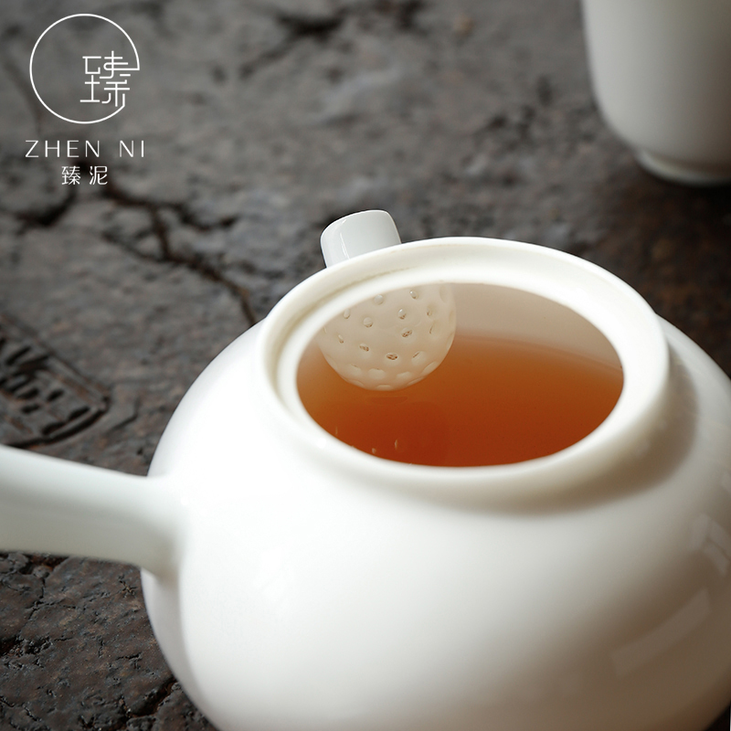 By mud jingdezhen porcelain teapot checking ceramic teapot Japanese side to make tea pot of thin foetus jade porcelain household