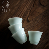 Zhen Niying Qing Tea cup Handmade thin tire ceramic Kung Fu Tea cup Household white porcelain tea cup Master cup Single tea cup