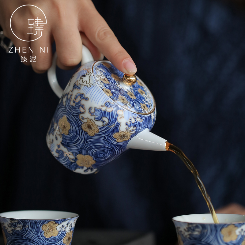 By mud jingdezhen colored enamel teapot manual paint pick flowers kung fu tea set single pot of household ceramic tea