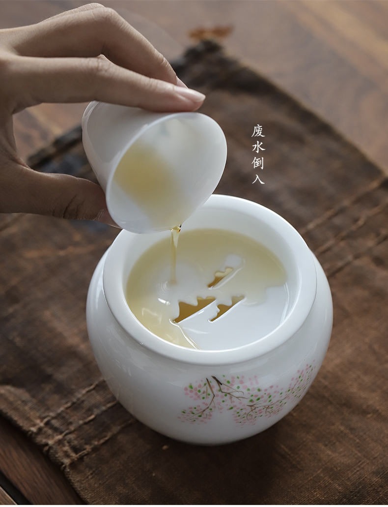 Hand built by mud water white porcelain tea to wash dishes manual Japanese ceramic household cup tea for wash in hot water jar cylinder parts