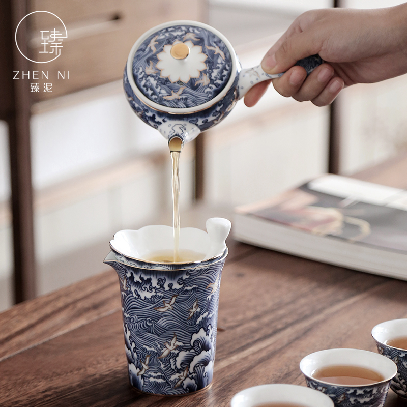 "Kung fu tea set jingdezhen porcelain enamel manual mud home the whole set of tureen teapot teacup