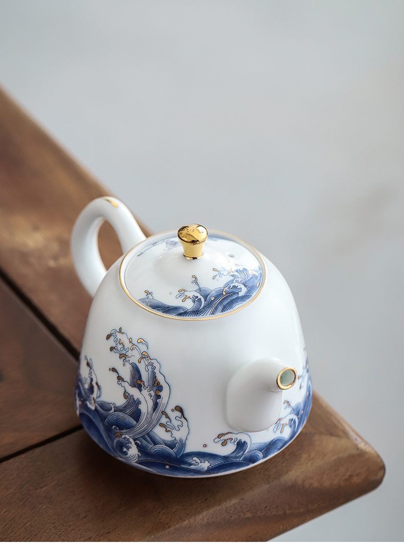 By clay teapot manual white porcelain enamel paint kung fu tea set household ceramics filter tea tea kettle