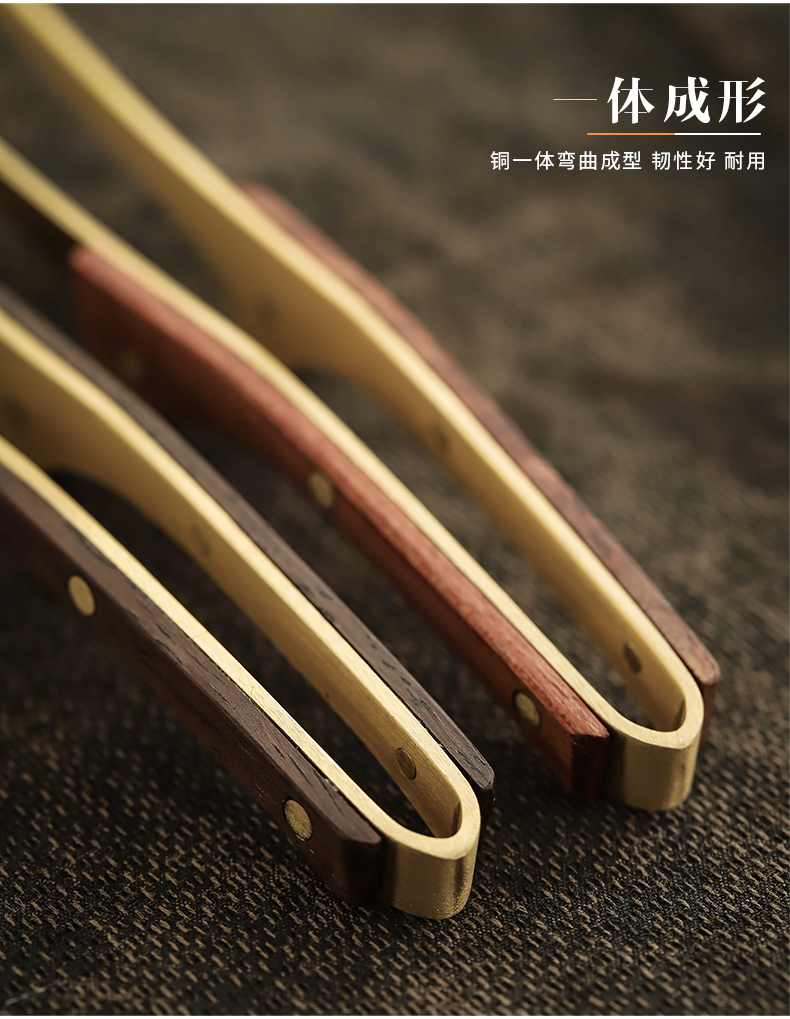 By pure copper ChaGa mud thickening paulownia tweezers kung fu tea tea set clip accessories household antiskid tea wash cup