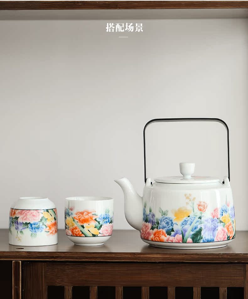 By domestic large mud jingdezhen porcelain teapot kung fu tea set single pot of Japanese large capacity domestic girder kettle