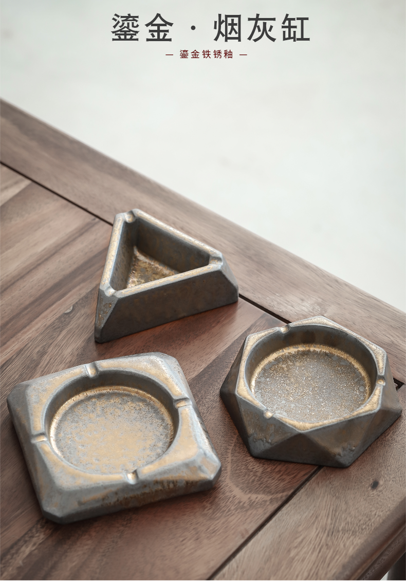 "Gold ceramic mud ashtray creative home sitting room retro move ashtray coarse pottery office furnishing articles by hand