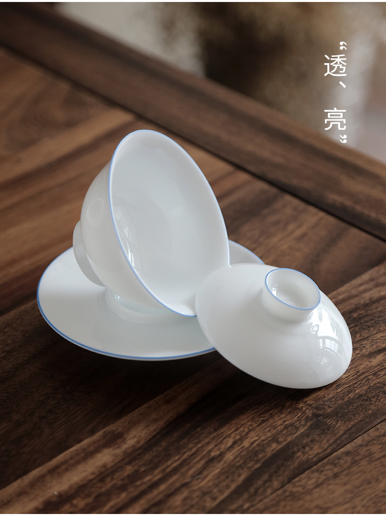 By pure manual mud only three tureen dehua white porcelain cups thin foetus ceramic bowl large kung fu tea tea bowl