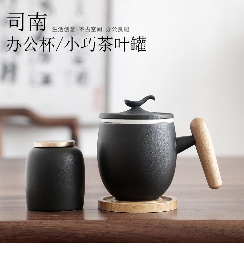 "Black pottery mud home with cover filter glass mugs office portable travel set of tea caddy fixings
