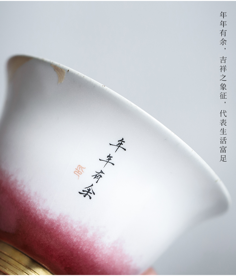 By mud tureen household ceramic bowl tea machine manual variable only three bowl of creative copper bottom insulation kung fu tea cups
