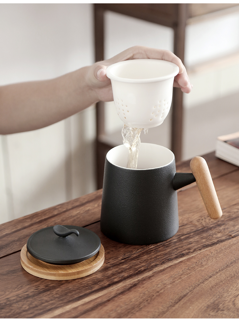 By mark cup large capacity of black mud office cup home to ultimately responds a cup of tea cup with wooden handle By hand with cover filter cup