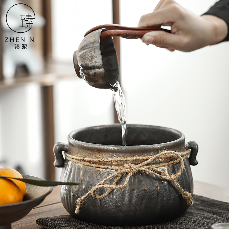 "Gold tea wash mud home built in hot water cylinder barrels of restoring ancient ways Japanese coarse pottery cups to wash water jar kung fu tea accessories